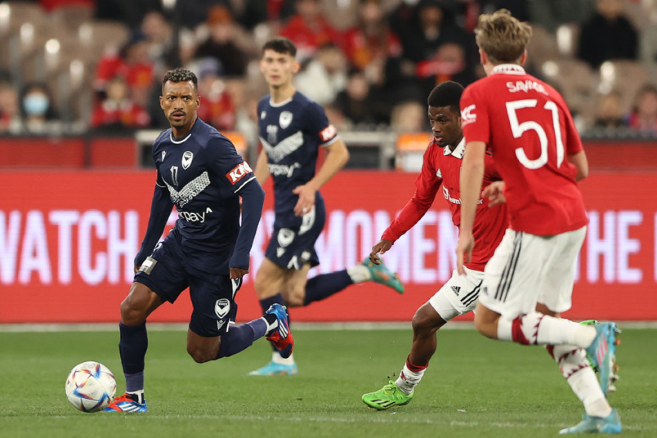 Luis Nani of the Victory runs with the ball during the pre-season friendly  between Melbourne Victory and Manchester United at Melbourne Cricket Ground. <i>Photo: Getty</i>