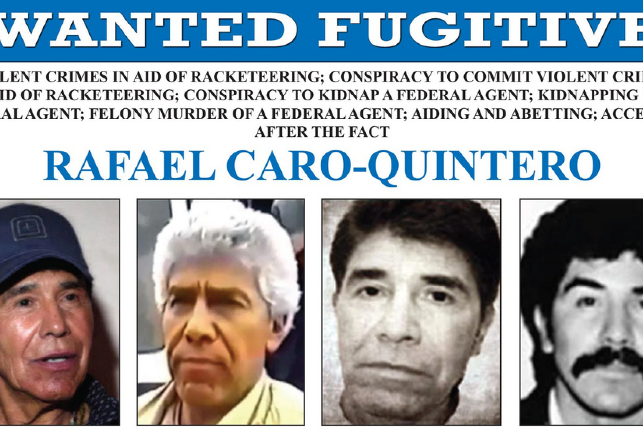 The many faces of the no-longer-elusive Rafael Caro Quintero on this US Drug Enforcement Agency wanted poster. <i>Photo: DEA</i>