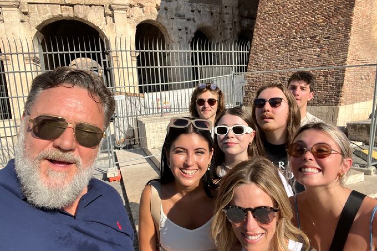 Russell Crowe, with his family at the Colosseum in Rome, posted photos of his private tour of the Sistine Chapel, which is forbidden.