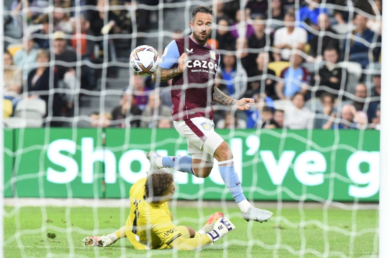 Aston Villa striker Danny Ings misses the target in their 1-0 win over Brisbane Roar on Wednesday.