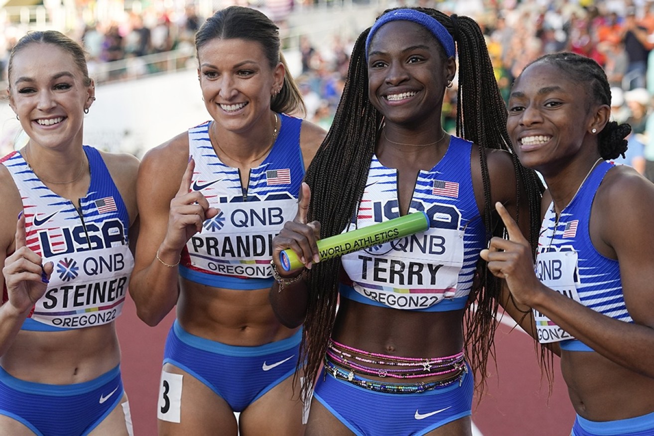 USA’s 4x100m relay team stunned Jamaica for gold at the world championships in Eugene.