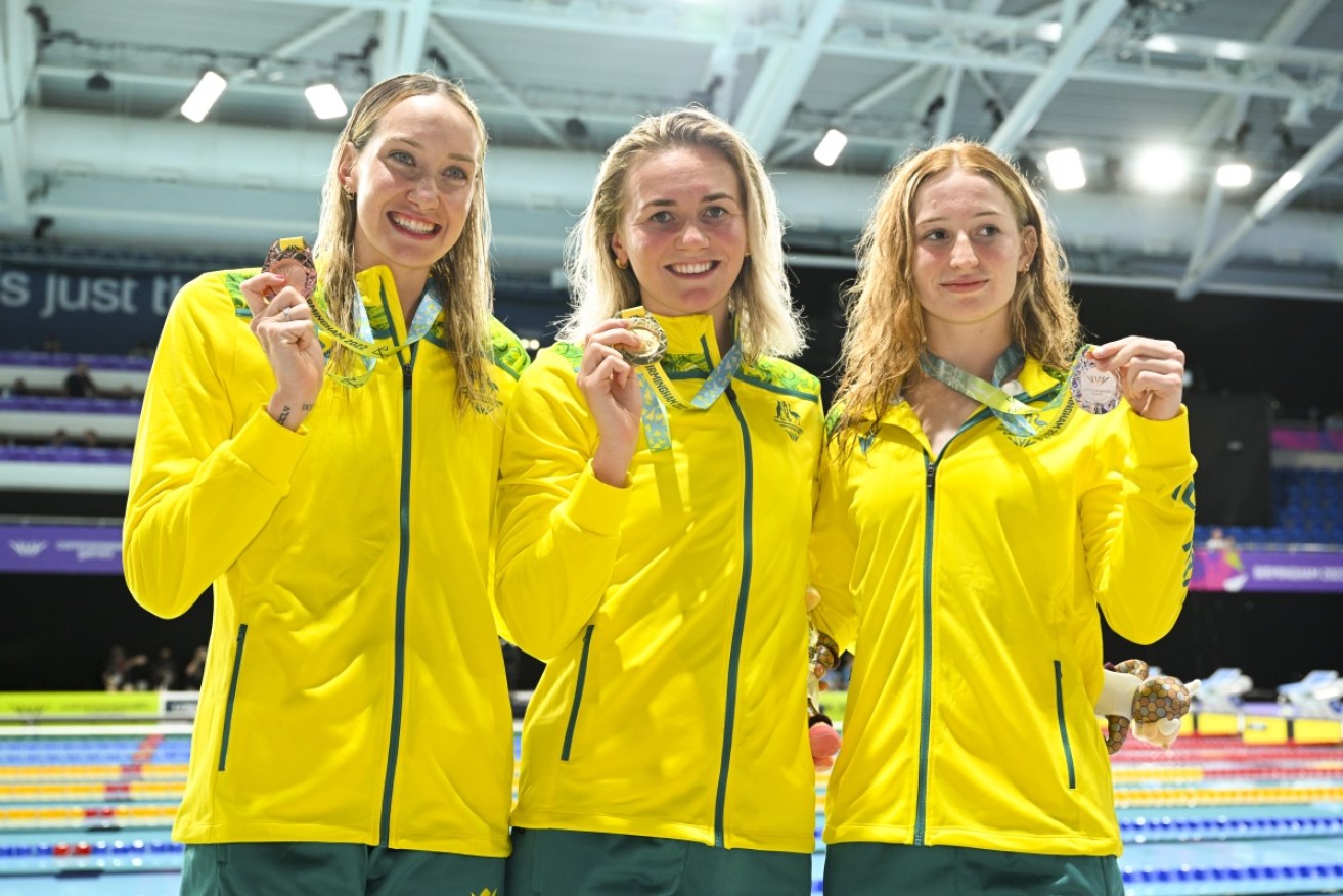 Ariarne Titmus, Madison Wilson and Mollie O'Callaghan take gold, silver and bronze in the 200m freestyle. 