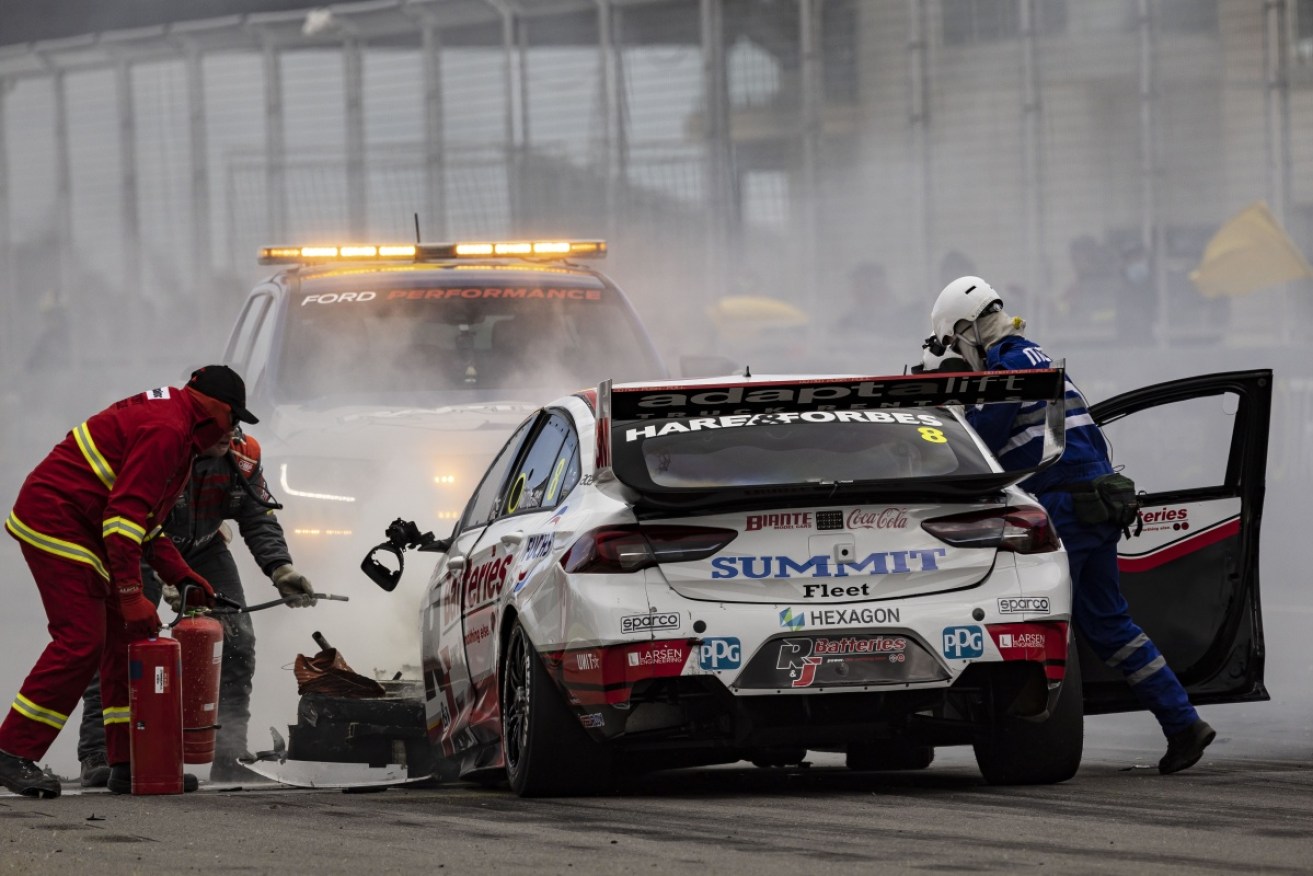 A start-line incident marred Supercars racing at Tailem Bend as Shane van Gisbergen dominated. 