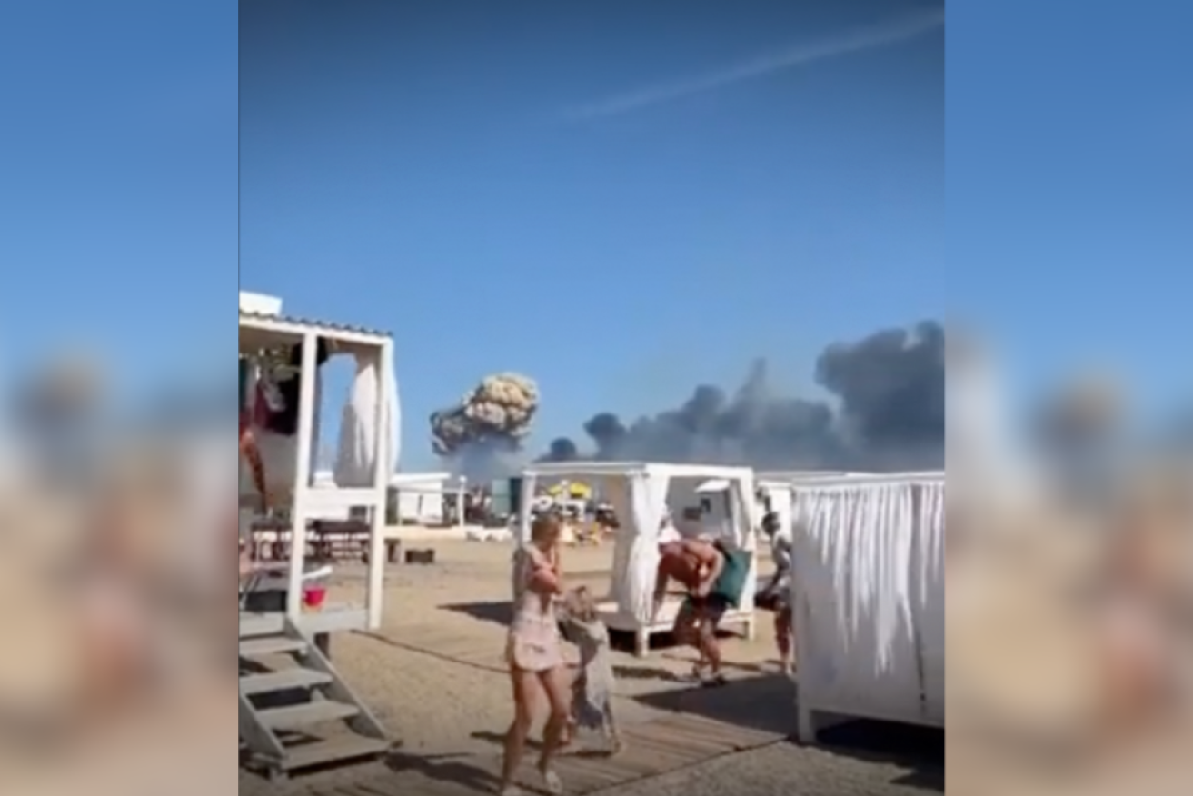 Russian tourists were startled by multiple bomb blasts in Crimea. 