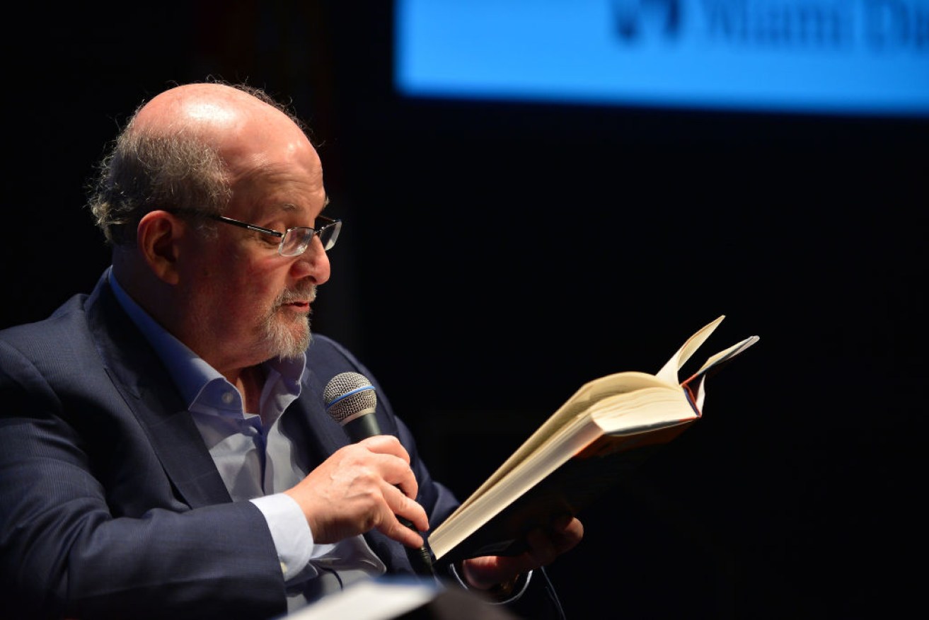 Salman Rushdie discusses his new book <I>Quichotte: A Novel</I> in 2019 in Miami, Florida.  
