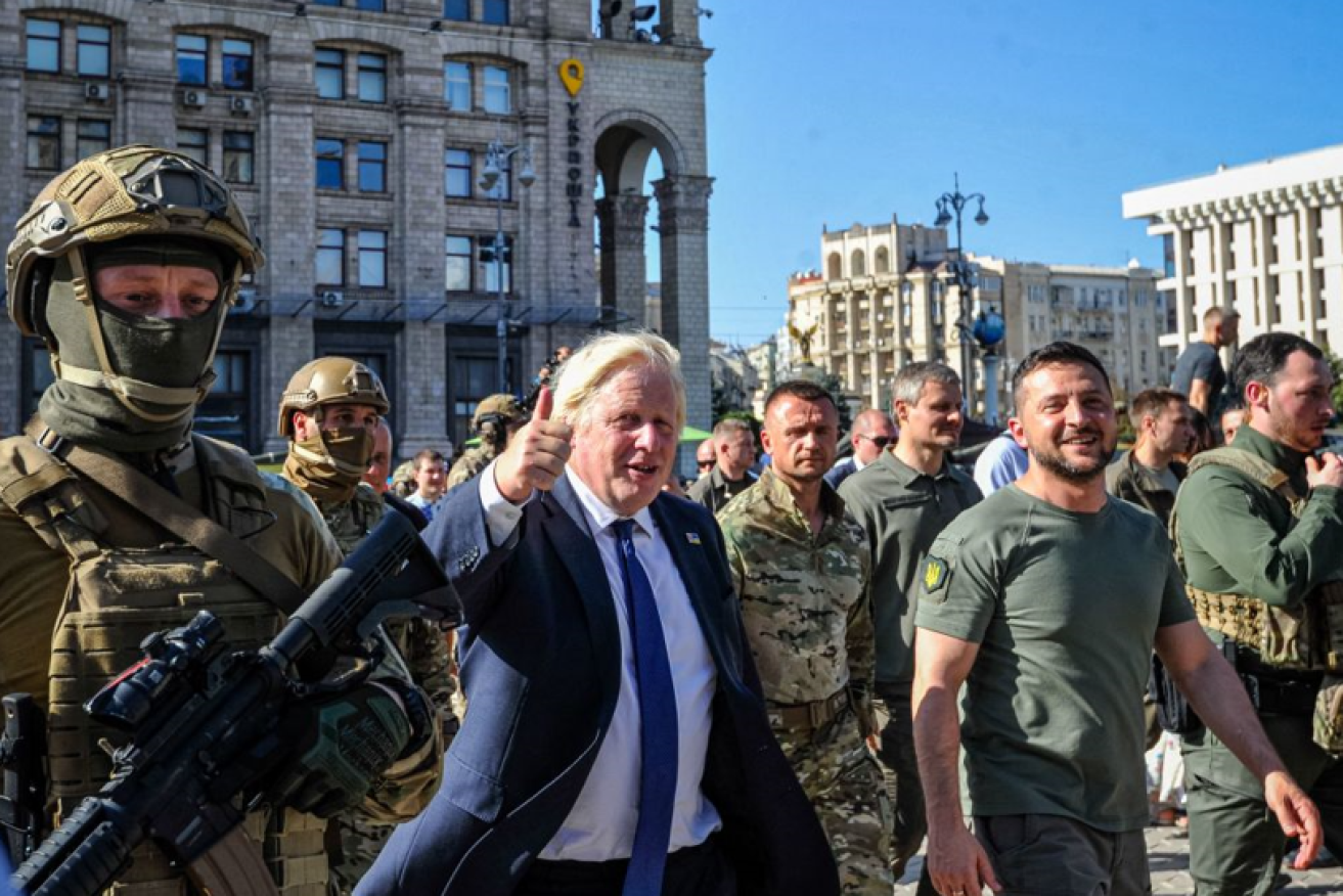 Britain's for-the-moment PM Boris Johnson joins President Volodymyr Zelensky in Kyiv to mark Ukraine's Independence Day. <i>Photo: Getty</i>