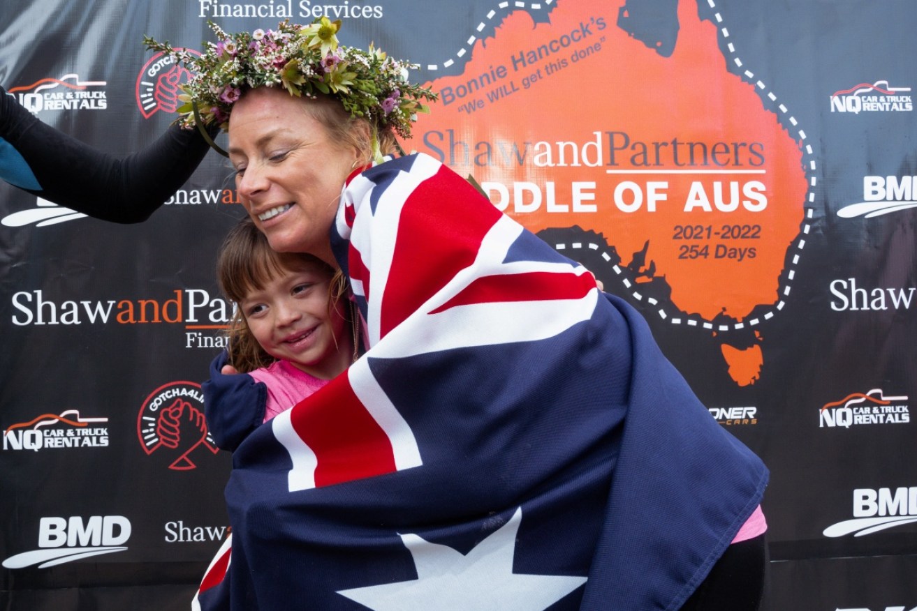 Bonnie Hancock has set a record for the fastest circumnavigation of Australia by paddle. 