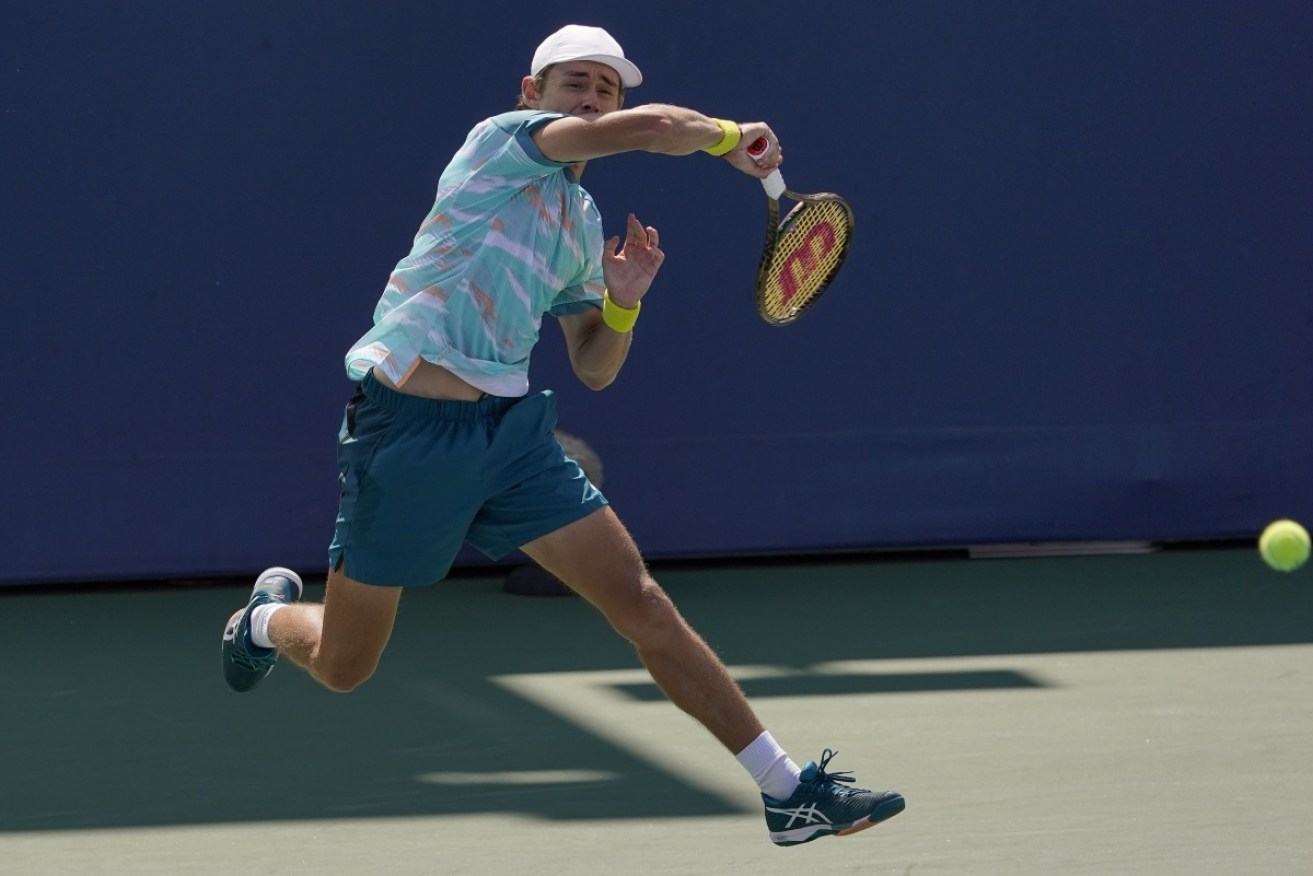Alex de Minaur in striking action during his revenge win over Cristian Garin at the US Open.
