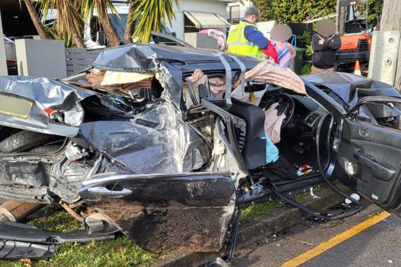 Five teenagers were injured in this car crash in Sydney's south-west on Friday morning.