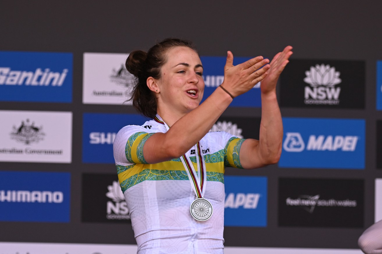 Grace Brown has won silver in the time trial at the world road cycling championships in Wollongong.