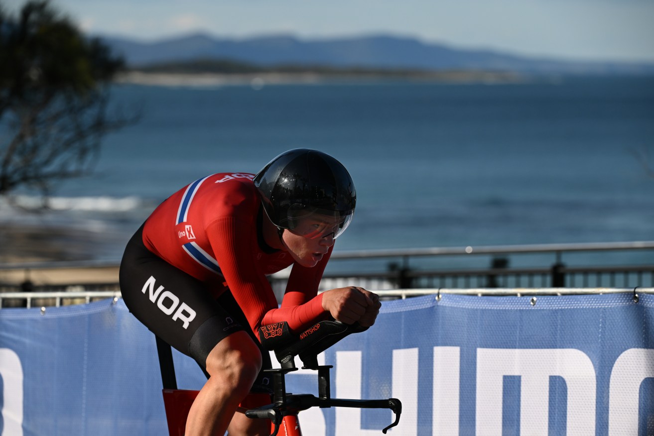 Norway's Soren Waerenskjold on his way to winning the men's U23 time-trial at the Road World championships. 