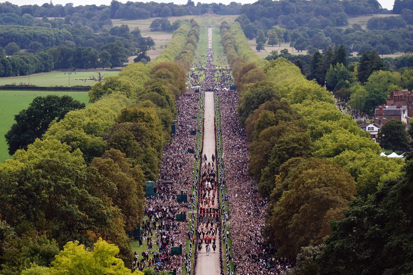 Hundreds of thousands of people lined the Long Walk outside Windsor Castle. 