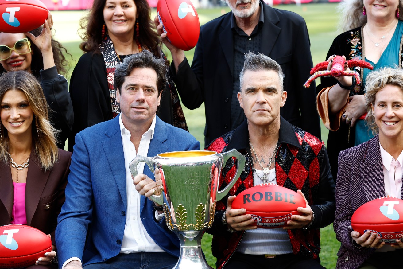 Superstar Robbie Williams with AFL boss Gillon McLachlan at the MCG this week.