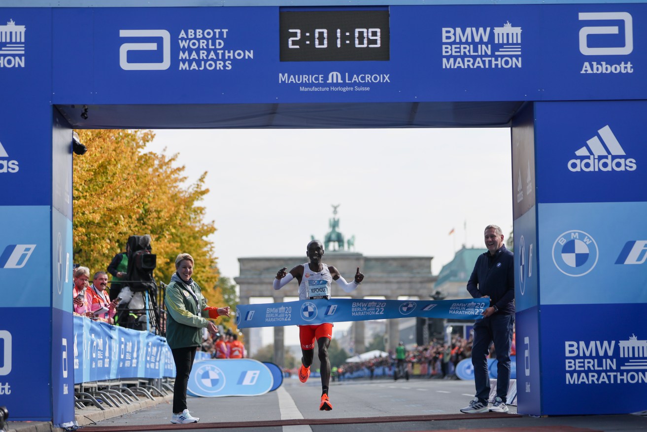Kenya’s Eliud Kipchoge wins the Berlin Marathon in world record time on Sunday. 