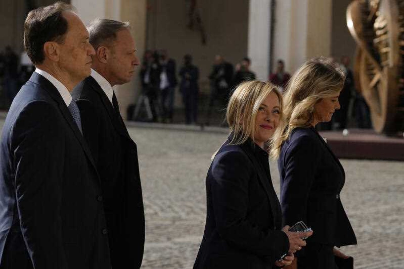Brothers of Italy leader Giorgia Meloni, (centre) on her way to meet President Sergio Mattarella. 