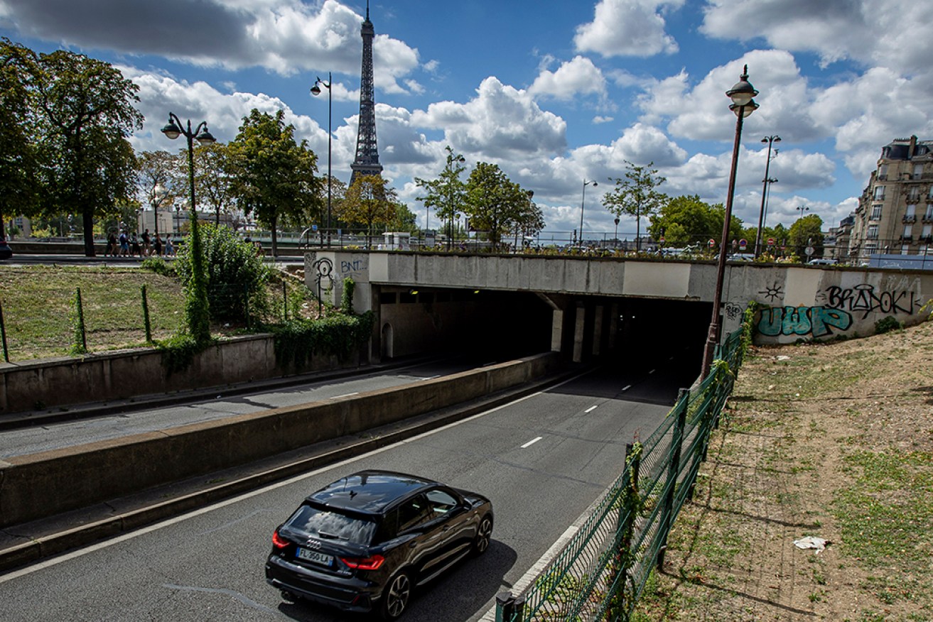 A car enters the Alma tunnel in Paris where Princess Diana died in a car crash in August 1997.