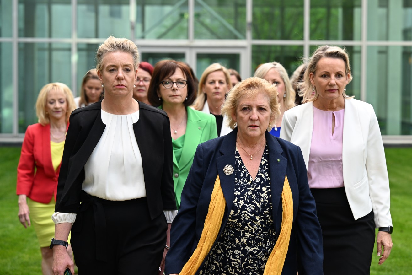 Michelle Landry (centre) with women Coalition MPs on Thursday.