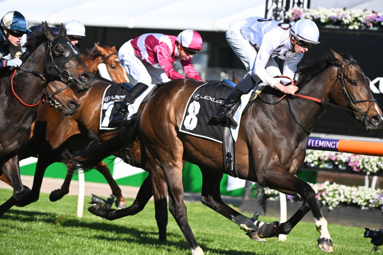 Lunar Flare, pictured with rider Michael Dee winning a race at Flemington Racecourse in October, has been ruled out of the Melbourne Cup.