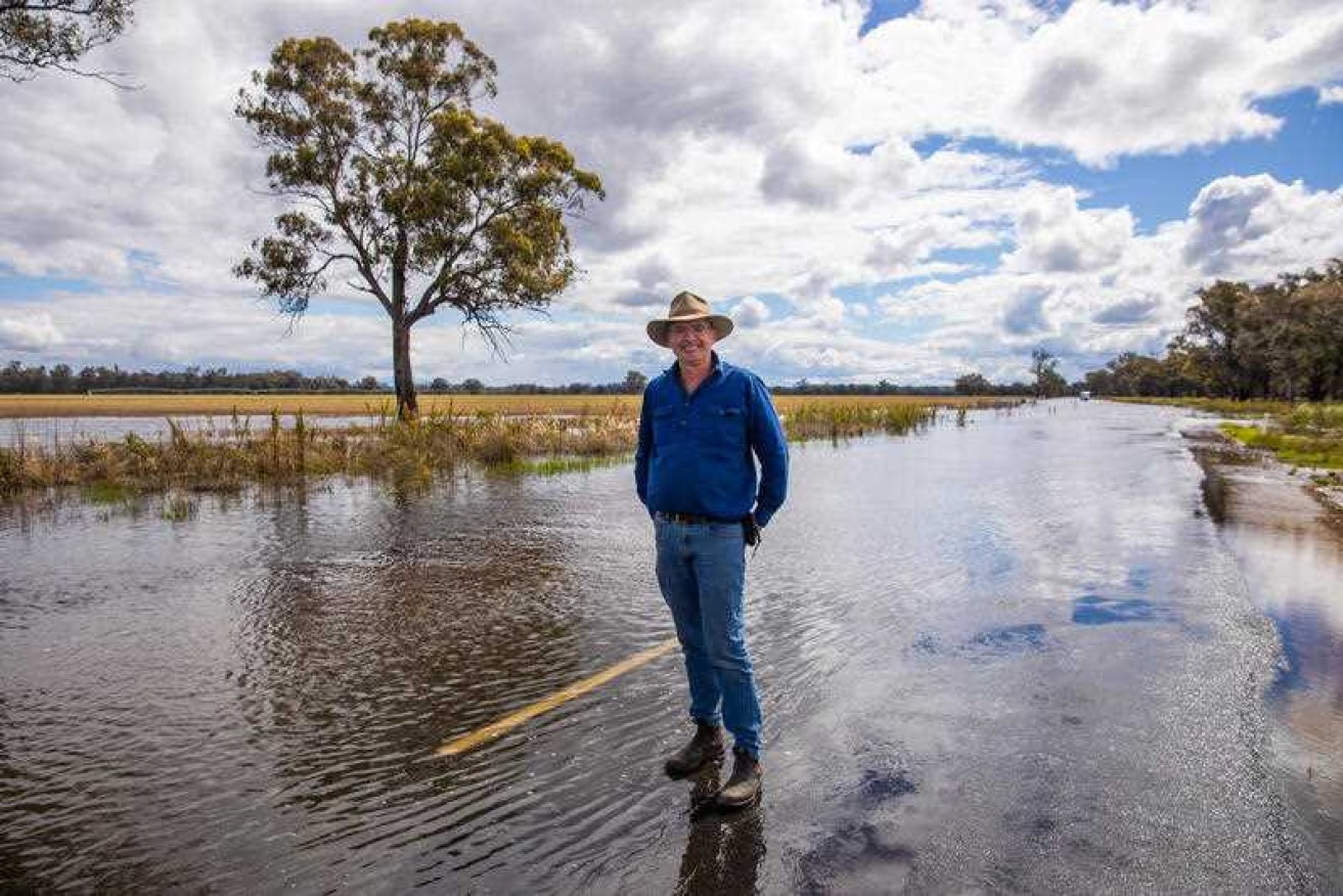 Cattle farmer Charles Laverty has been sandbagging his property on the outskirts of Forbes, NSW.