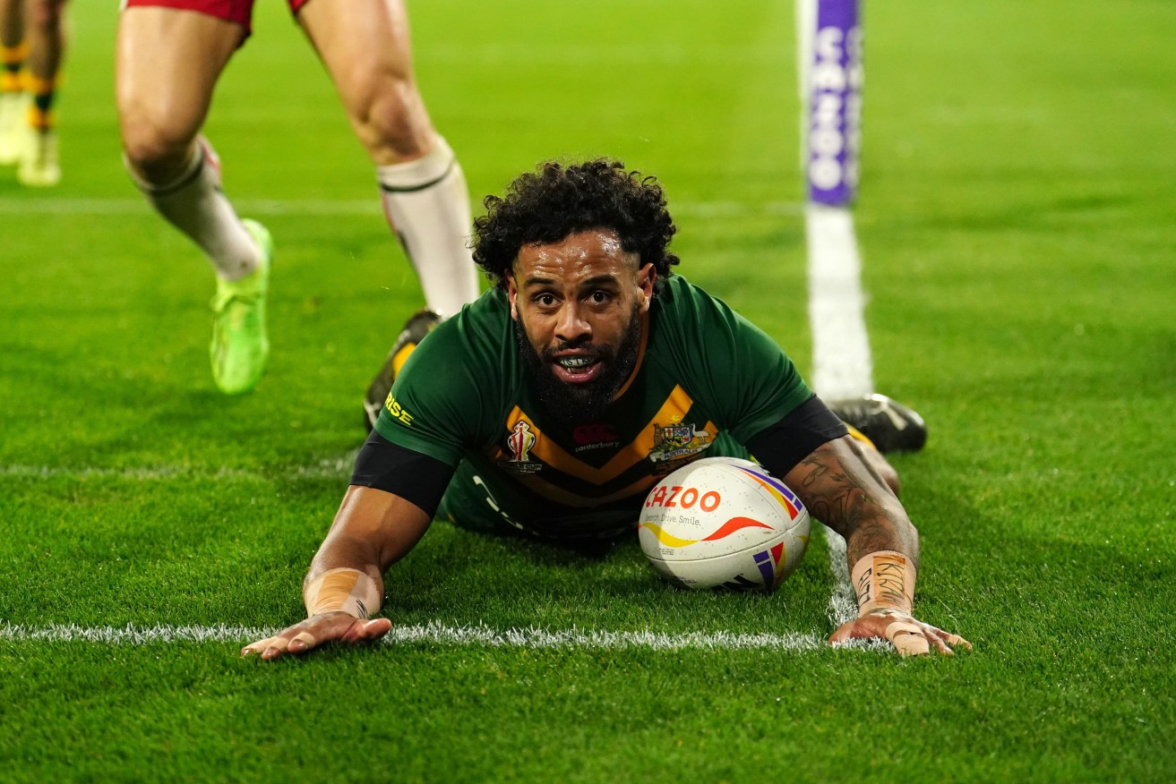 Australia's Josh Addo-Carr scored five tries in the lopsided 48-4 win over Lebanon in the World Cup.