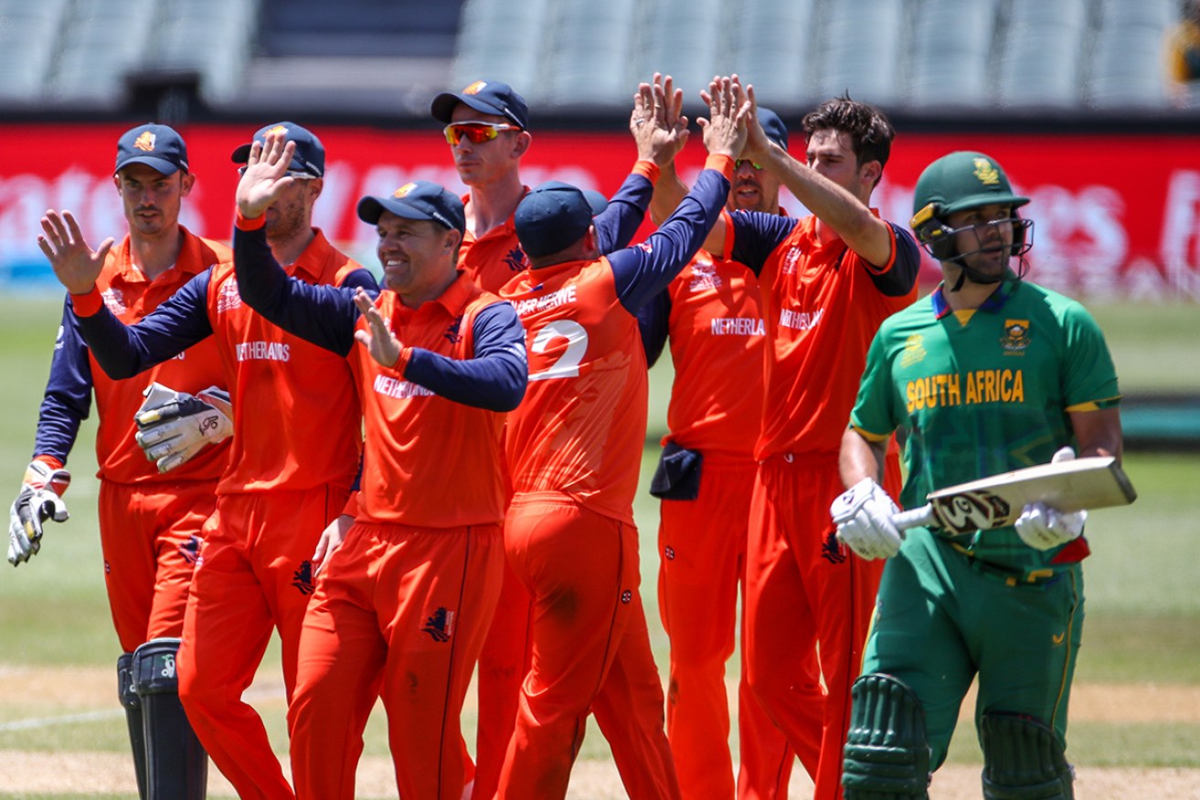 The Netherlands are celebrating an upset win that ousted South Africa from the T20 World Cup.