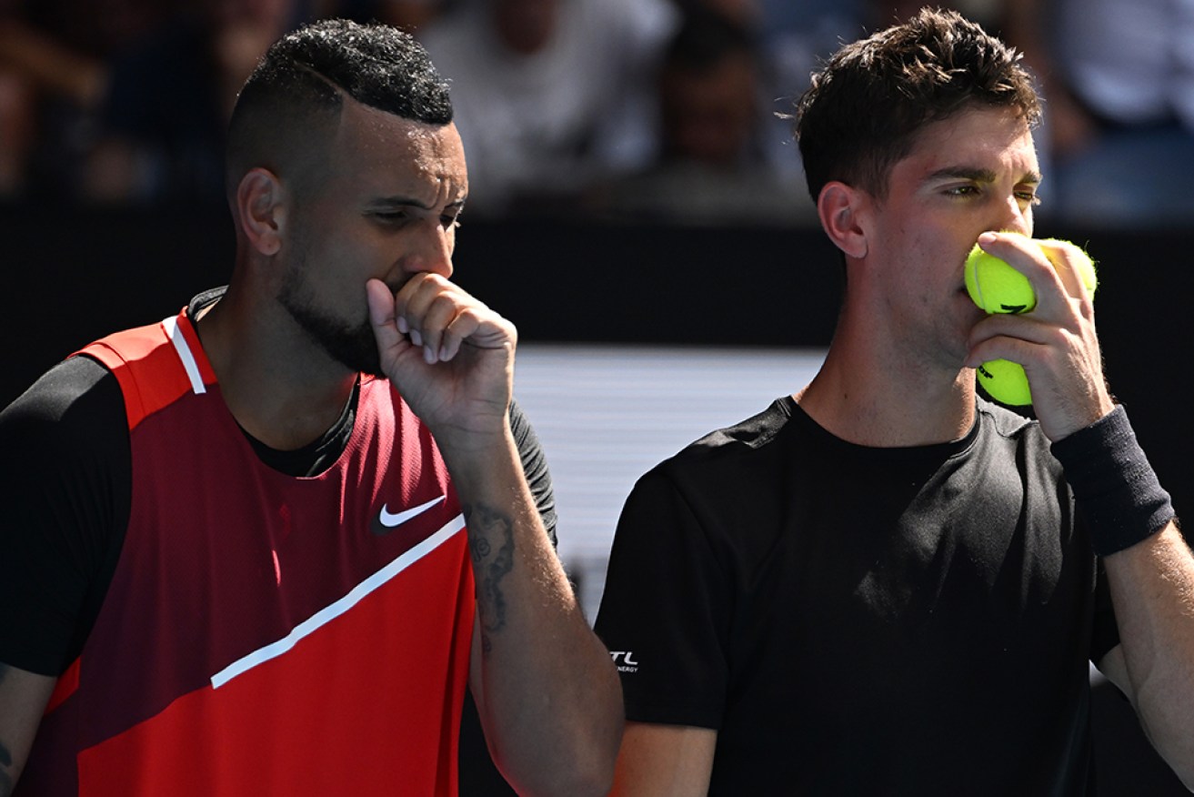 Nick Kyrgios and Thanasi Kokkinakis have narrowly lost to the world No.1 team at the ATP finals.