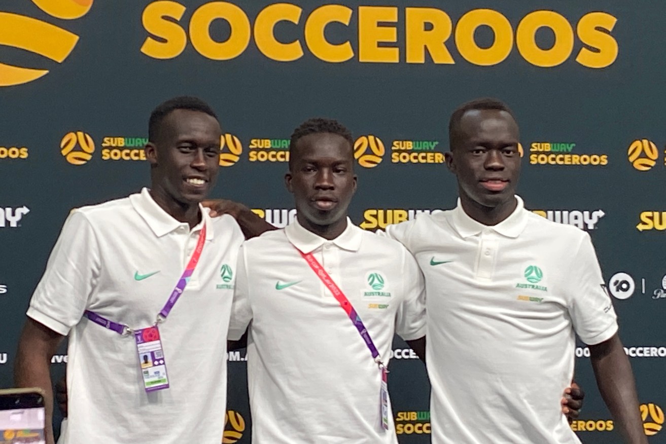 Socceroos trio Thomas Deng, Garang Kuol and Awer Mabil hope to inspire fellow refugees.