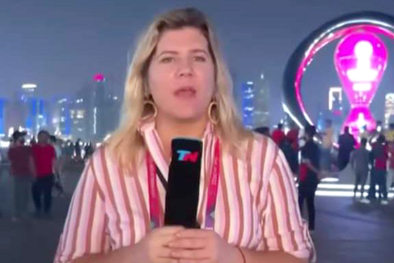 Argentinian TV reporter Dominique Metzger says she was robbed while broadcasting from Qatar.