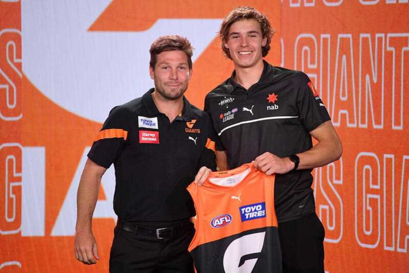 Forward Aaron Cadman [right] will join Greater Western Sydney star Toby Greene at the Giants as No.1 pick in the 2022 AFL draft. 