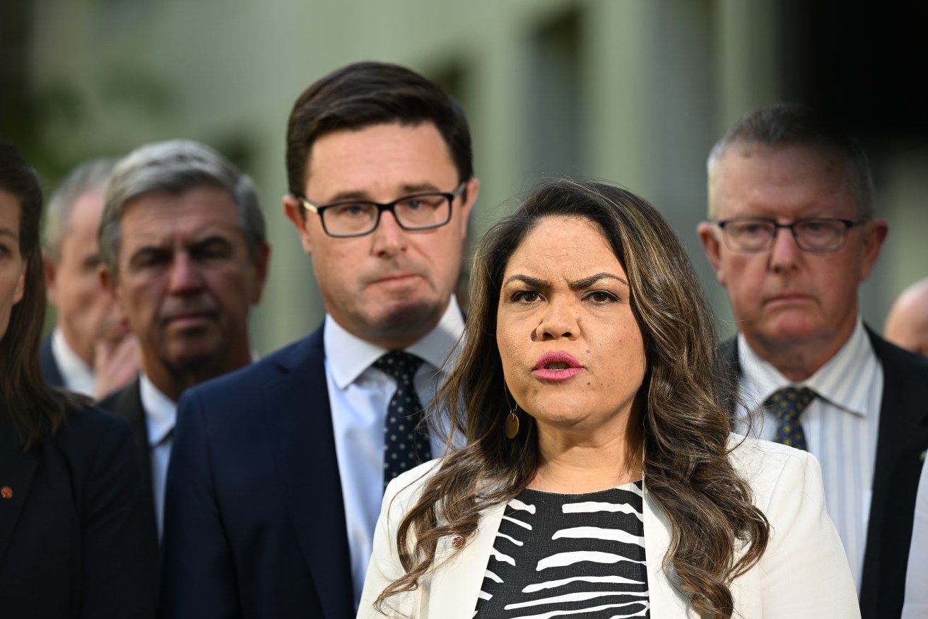 Nationals leader David Littleproud and Country Liberal Party senator Jacinta Price with Nationals members and senators.