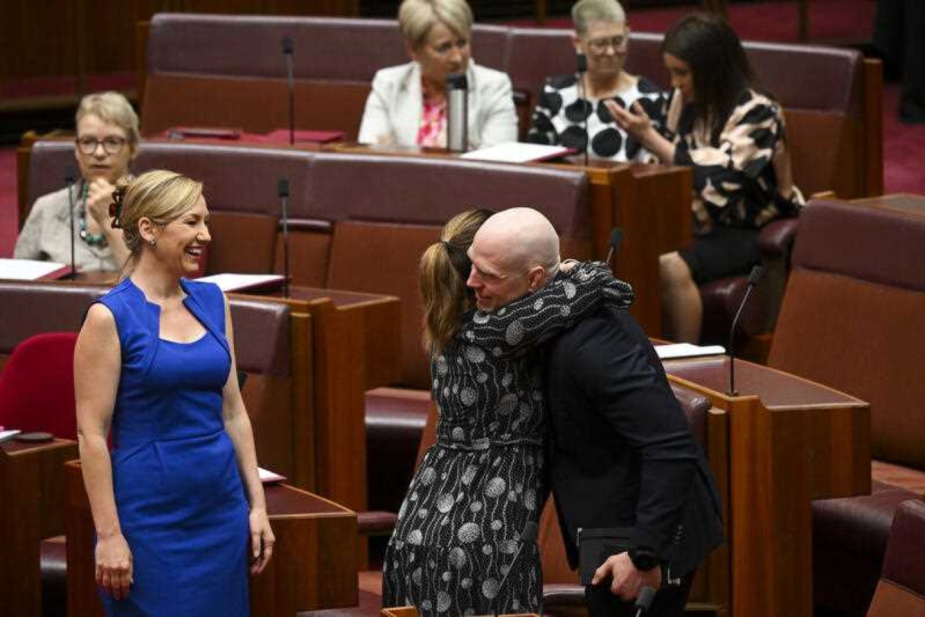 Senator David Pocock was congratulated after an initial vote on the territory rights bill.