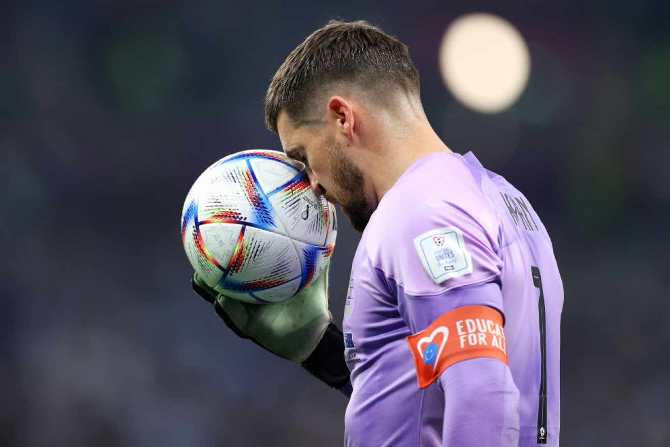 Shattered Socceroo goalie Mat Ryan after letting through Argentina's winning goal. <i>Photo: Getty</i>
