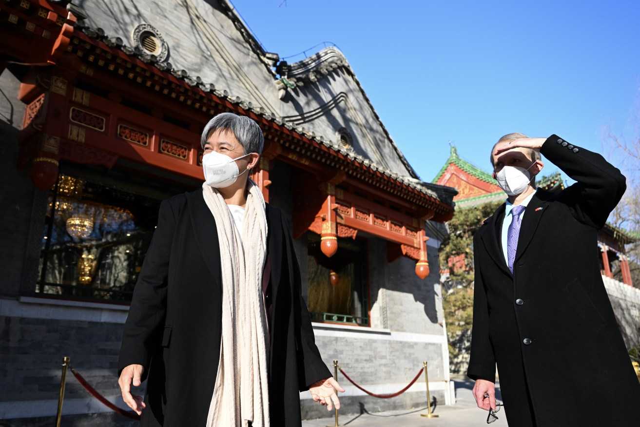 Penny Wong met Australian ambassador Graham Fletcher before talks with China's foreign minister.