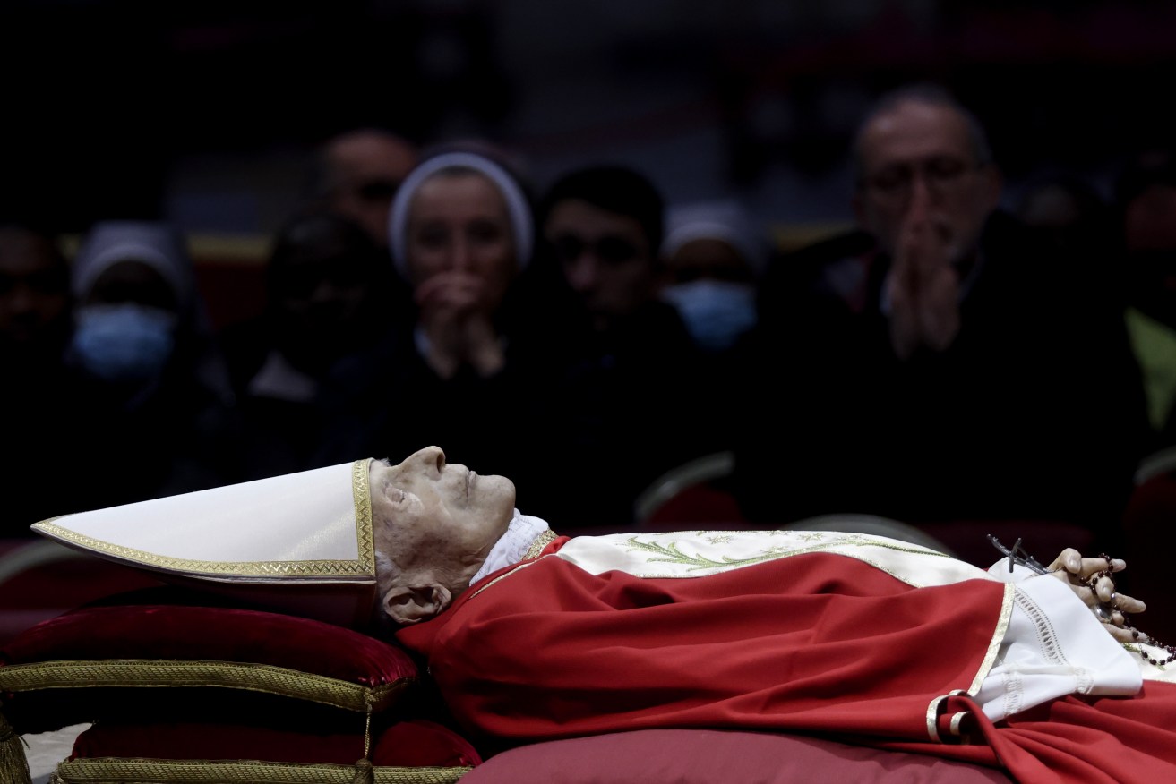 Double the anticipated number of mourners have filed past the body of Pope Emeritus Benedict XVI.