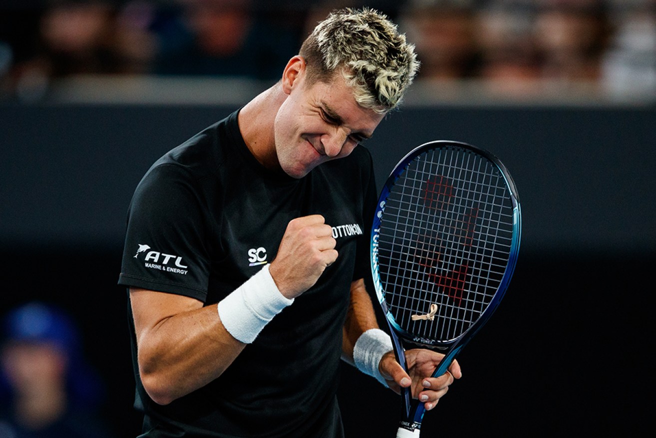 After lucking into the Miami Open when other players cancelled, Thanasi Kokkinakis has his first scalp of the tournament. <i>Photo: AAP</i>