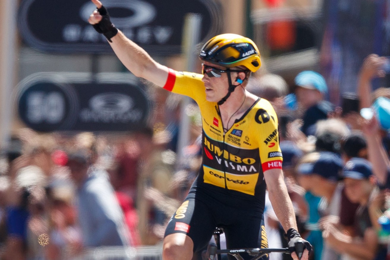 Australian Rohan Dennis, riding for Jumbo-Visma, wins the second stage of the Tour Down Under.