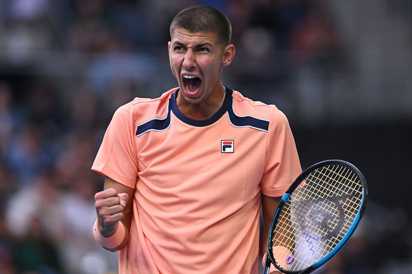 Alexei Popyrin during the wildcard's Australian Open win over world No.9 Taylor Fritz. 