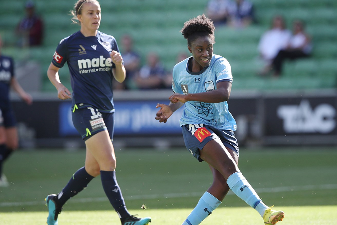 Sydney FC's Princess Ibini shoots against Melbourne Victory in their A-League Women's clash on Thursday.