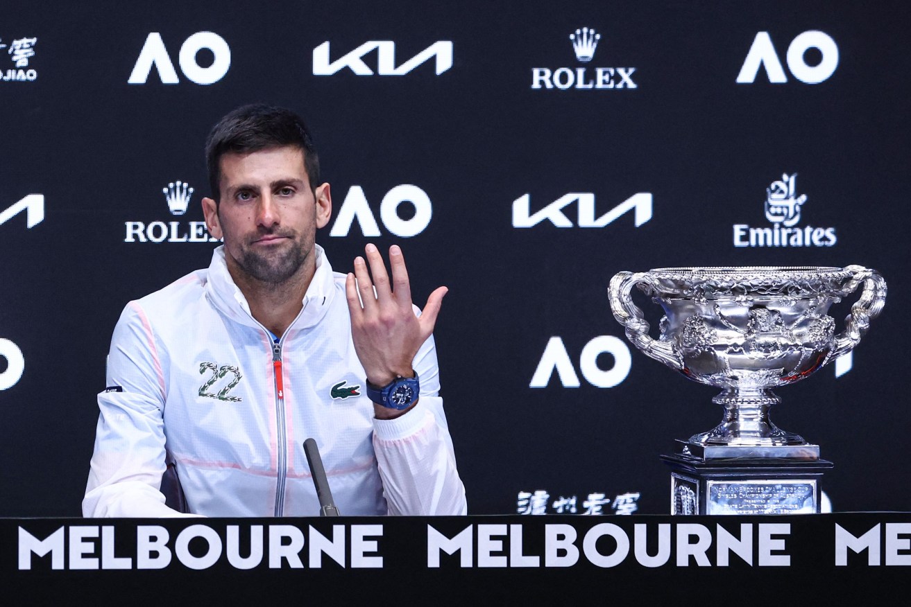 Australian Open 2023 men's final winner Novak Djokovic in his controversial jacket on Sunday.