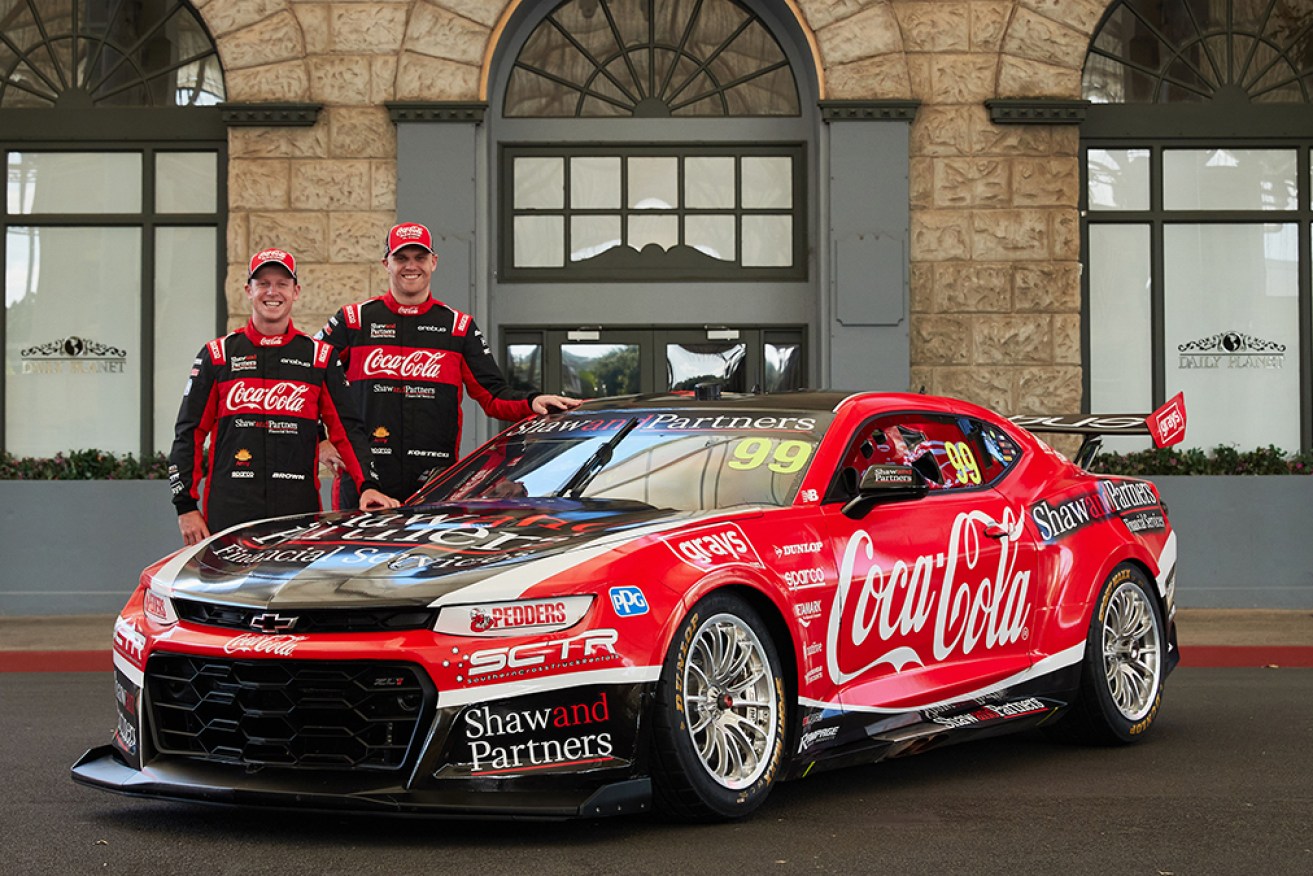 Will Brown (l) and Brodie Kostecki (r) have unveiled the first Camaro for the new Supercars season.