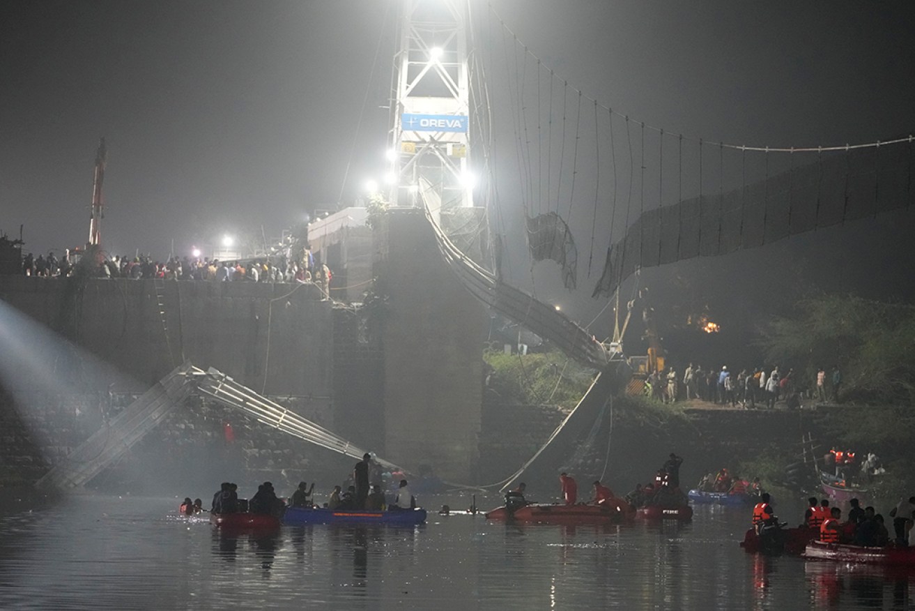 The bridge in Gujarat, India was packed with sightseers when it collapsed in October.