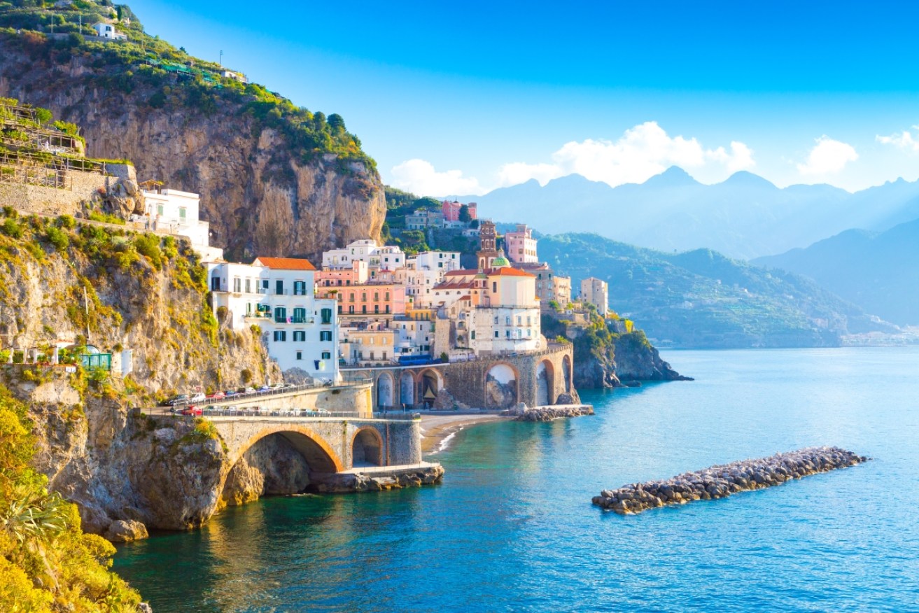 Amalfi town on coast line of Mediterranean Sea, Italy.