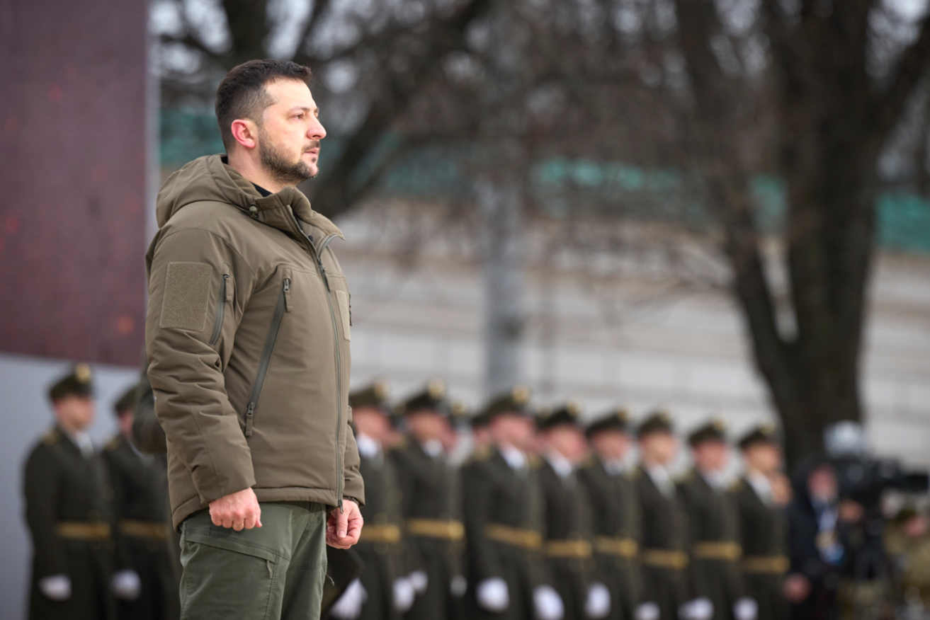 President Volodymyr Zelenskiy chokes back tears as he pledges that Ukraine will never surrender. <i>Photo: AP</i>