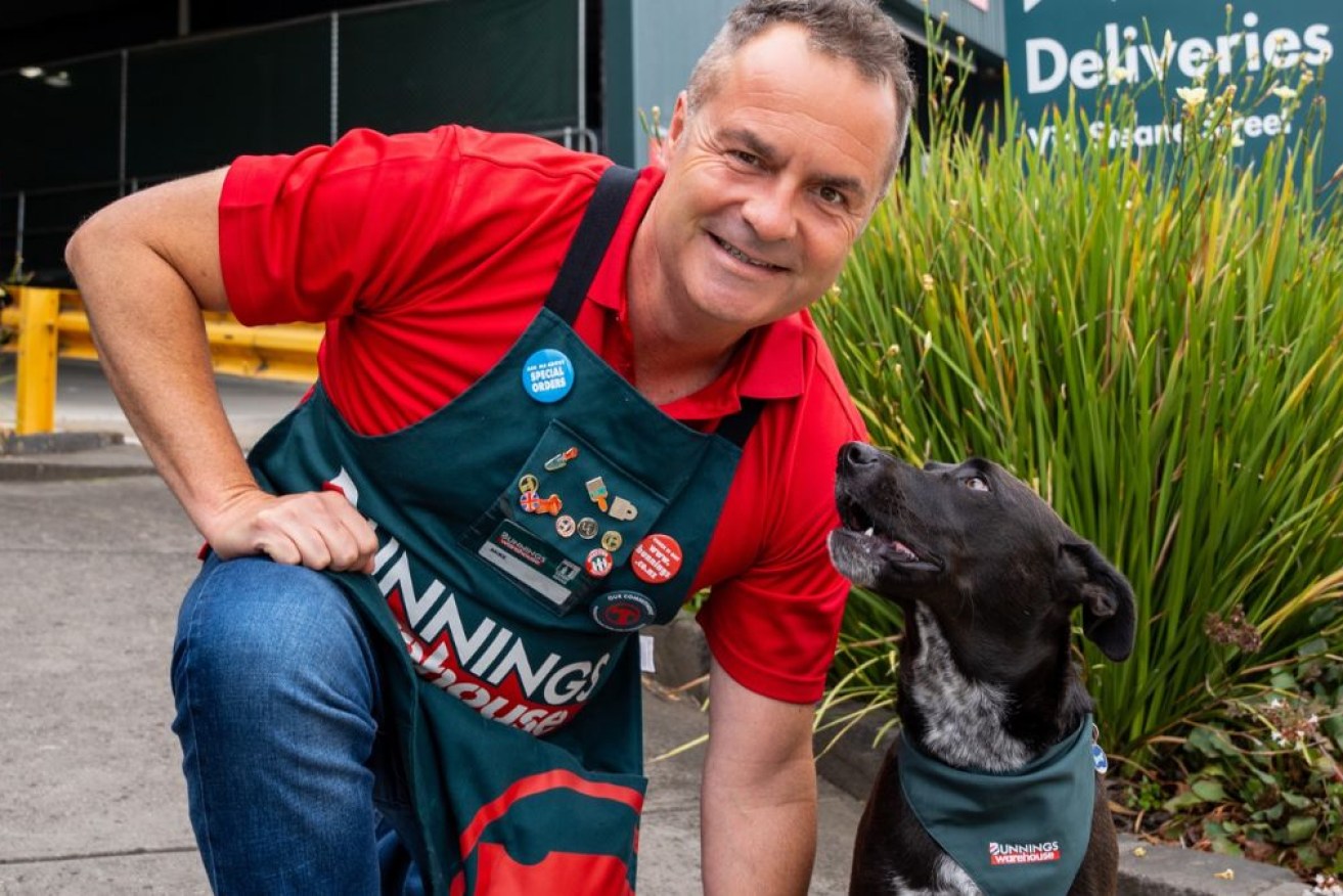 Bunnings boss Mike Schneiders, pictured with Henry. He says the pet-care expansion is a logical step for the hardware chain.