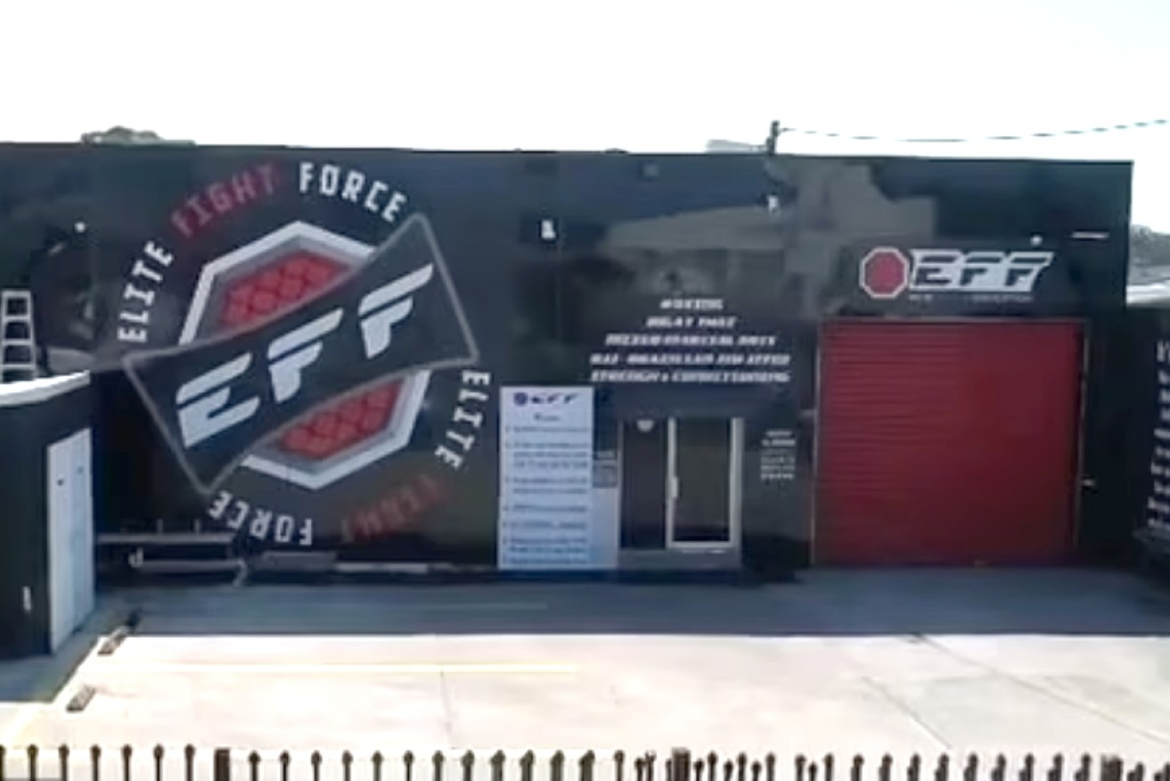 The 40-year-old man was shot while sitting in a car outside the gym in south-west Sydney.