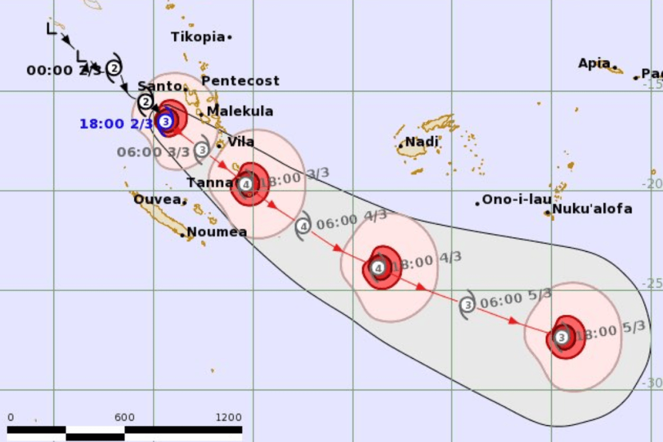 Cyclone Kevin's path of destruction through Vanuatu.