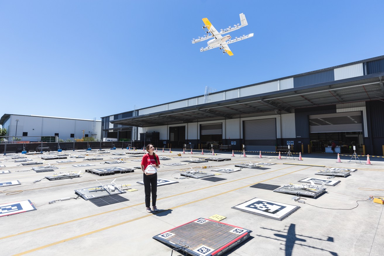 A Wing delivery drone in Logan, Queensland. 