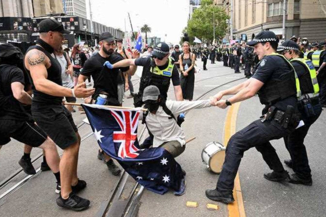 Neo-Nazi protesters gave the Nazi salute at an anti-trans rights rally at the weekend.