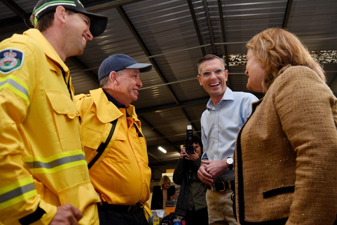 Dominic Perrottet and Minister for Local Government Wendy Tuckerman meet RFS volunteers at Taralga