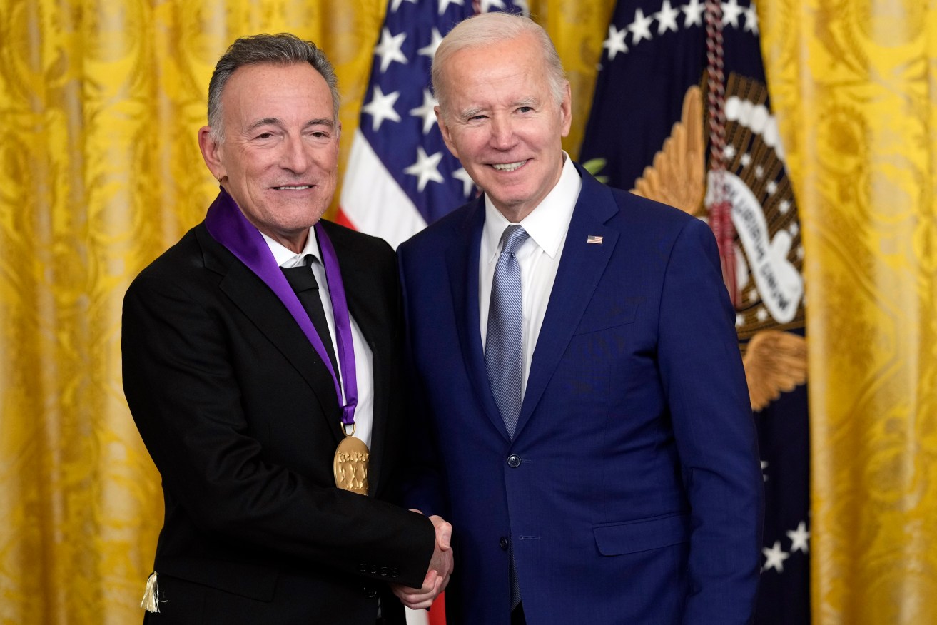 President Joe Biden presents the 2021 National Medal of the Arts to Bruce Springsteen at White House in Washington, Tuesday, March 21, 2023. (AP Photo/Susan Walsh)